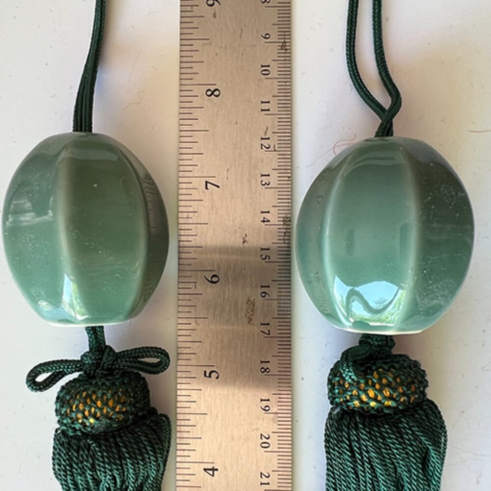 Large Porcelain Soft Green Bead Tiebacks  (Pair)